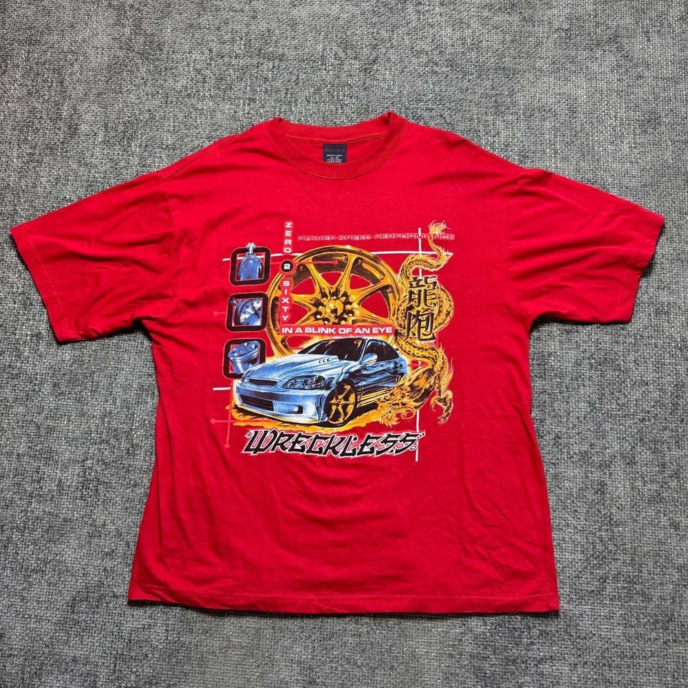 Christopher & Banks Racing Graphic T-Shirt Mens XL Red Y2K Wreckless Dragon
